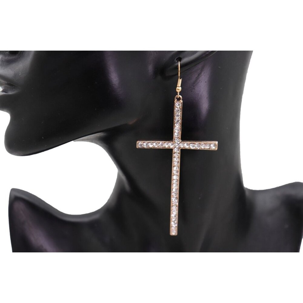 Women Gold Metal Cross Charm Earrings Set Hook Closer Fashion Religious Jewelry